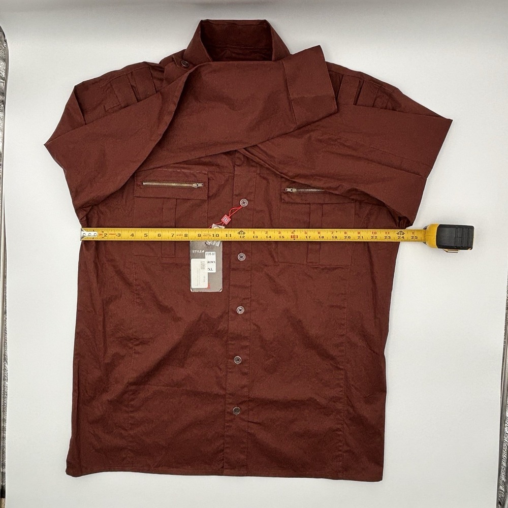 Royal Prestige Mens XL Shirt NWT Brown Cotton Military Streetwear Biker Buckle - Picture 4 of 16